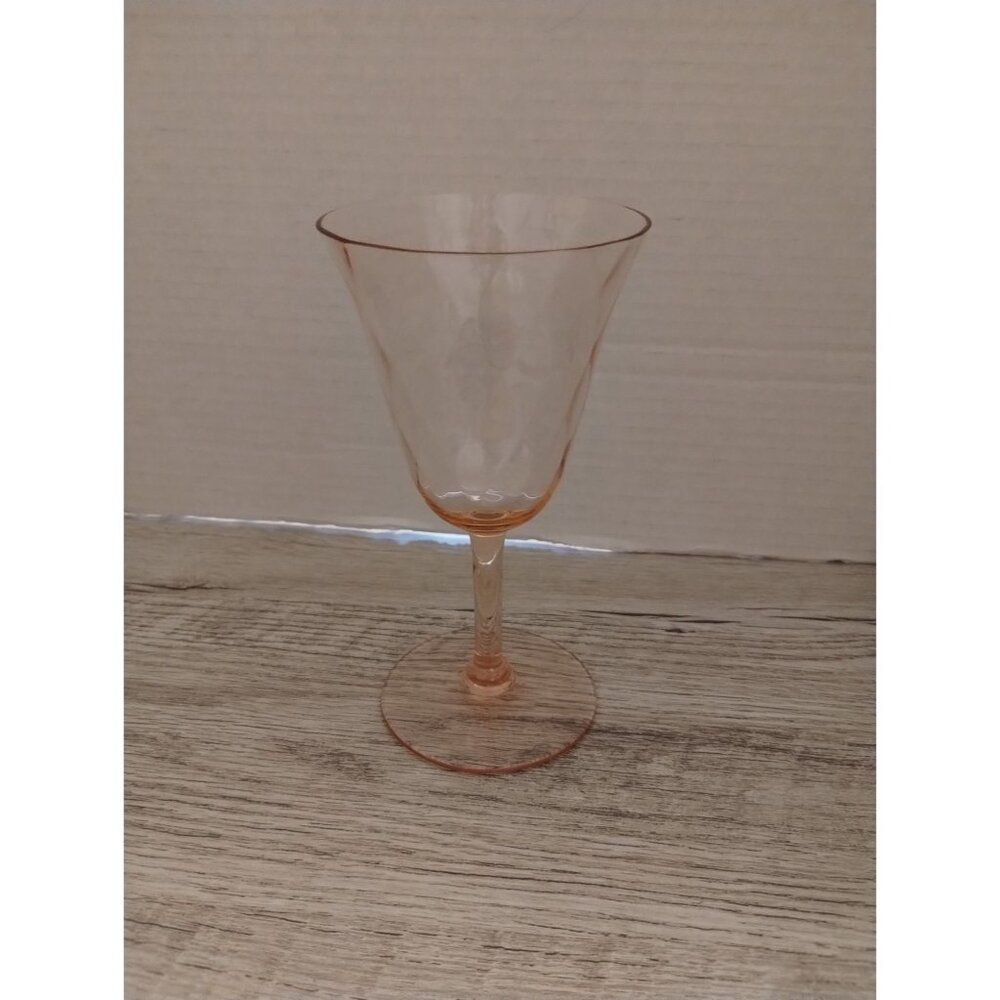 Tiffin Glass Company Diamond Optic Pink Wine Glass 6.5" Depression Era Stemware - Picture 2 of 3